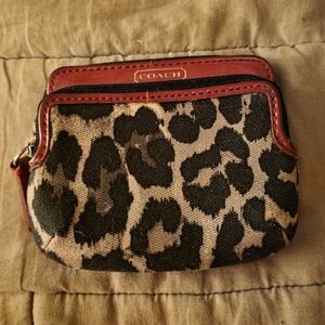 COACH PARK CHEETAH PRINT RED COIN WALLET